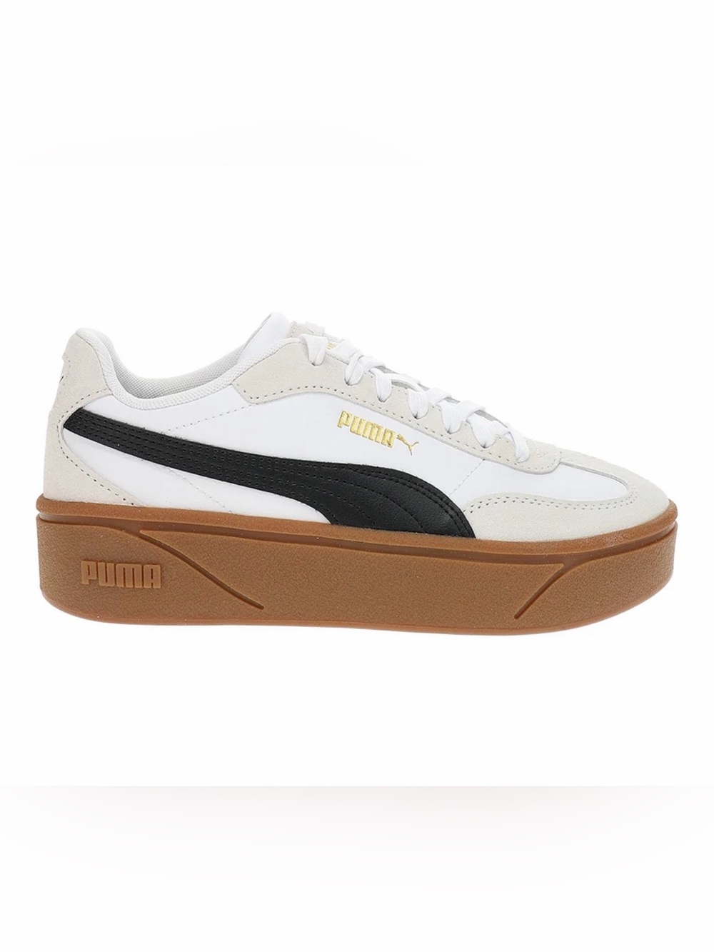 Puma White Black Low-Top Platform Sneakers with Gum Sole